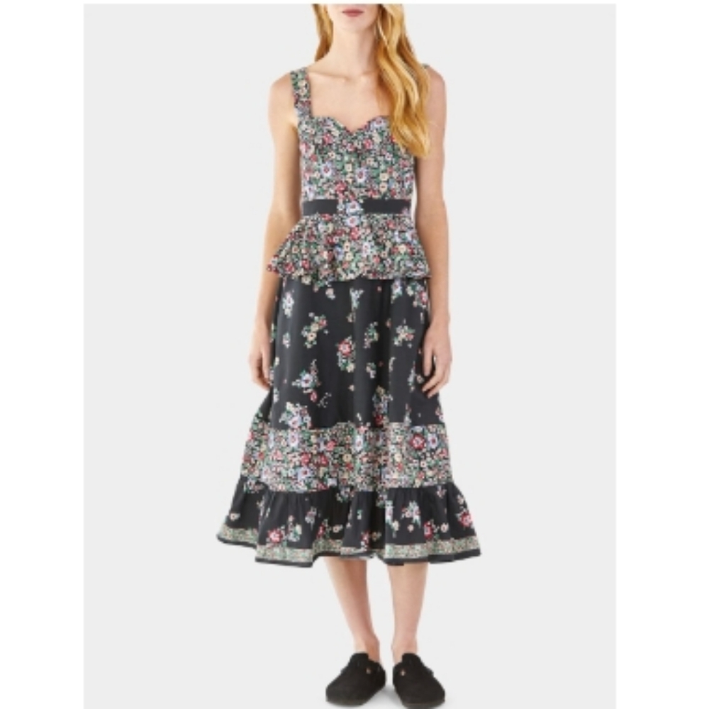 Hunter Bell Lacey Floral Patchwork Ruffle Peplum Midi Dress - Picture 4 of 10